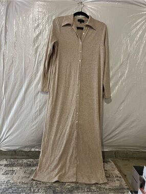 JAPPAREL Tan Ribbed Button Down Dress Size Large